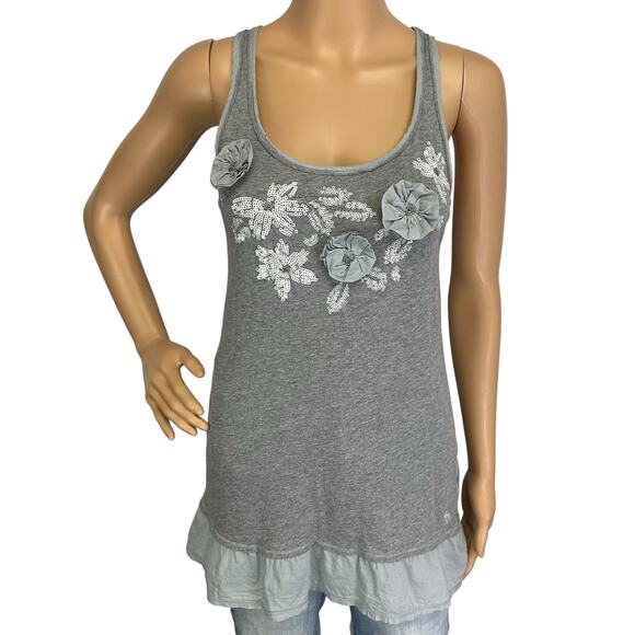 Vintage Y2K Abercrombie & Fitch Long Tank Top Gray Racerback Embellished Size XS - Picture 2 of 12